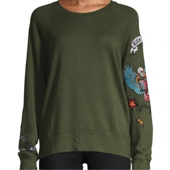 Womens Zadig & Voltaire Dark Green Multicolor Skeleton Graphic Sweatshirt Top M - Picture 1 of 16